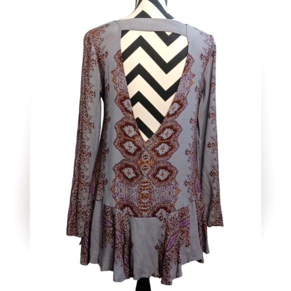 Free People Boho Smooth Talk Open Back Goth Fairy Grunge Tunic Mini Dress - Picture 2 of 13